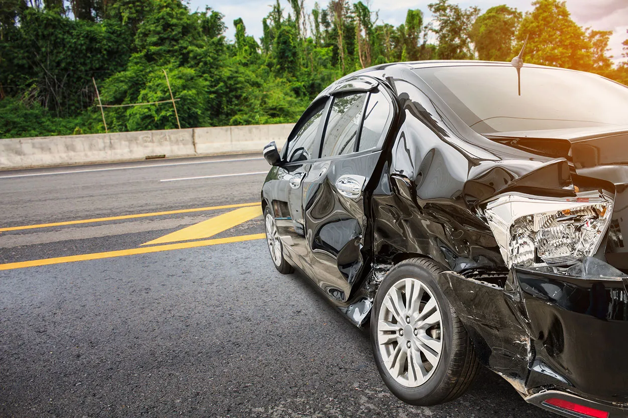 photo of a damaged vehicle from a hit and run accident in Alberta, requiring the help of an Alberta car accident lawyer at Safi Law Group to file a lawsuit for injuries and damage